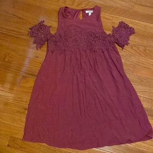 Burgundy linen and lace dress